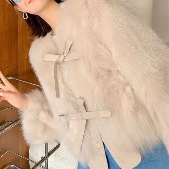 Dicker Pelzmantel für Damen, Y2K-Mode, Streetwear, Schnürung, flauschige Kurzjacke, koreanische elegante Bürodame, Fuchspelz, Parkas_voghion.com