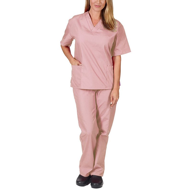 Vêtements pour femmes nouvelle couleur unie poche col en V uniforme de travail infirmier uniforme d'infirmière uniforme d'infirmière costume deux pièces femme_voghion.com