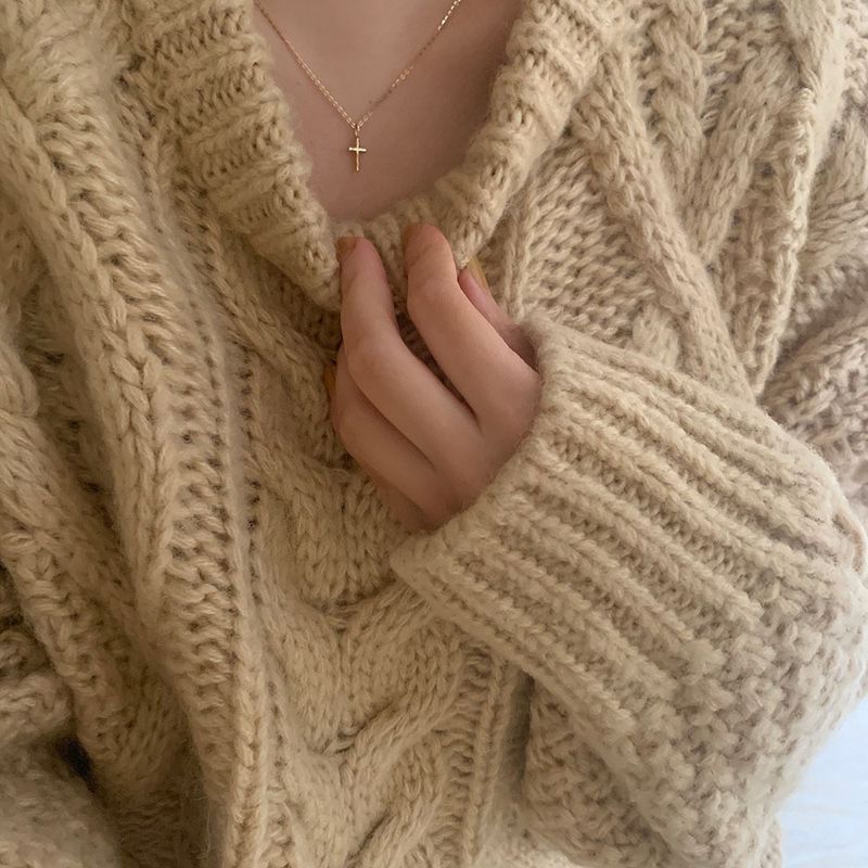 collana in argento puro, croce da donna, mini pendente concavo convesso, lusso leggero, temperamento di alta gamma | Collane con ciondolo a forma di croce_voghion.com