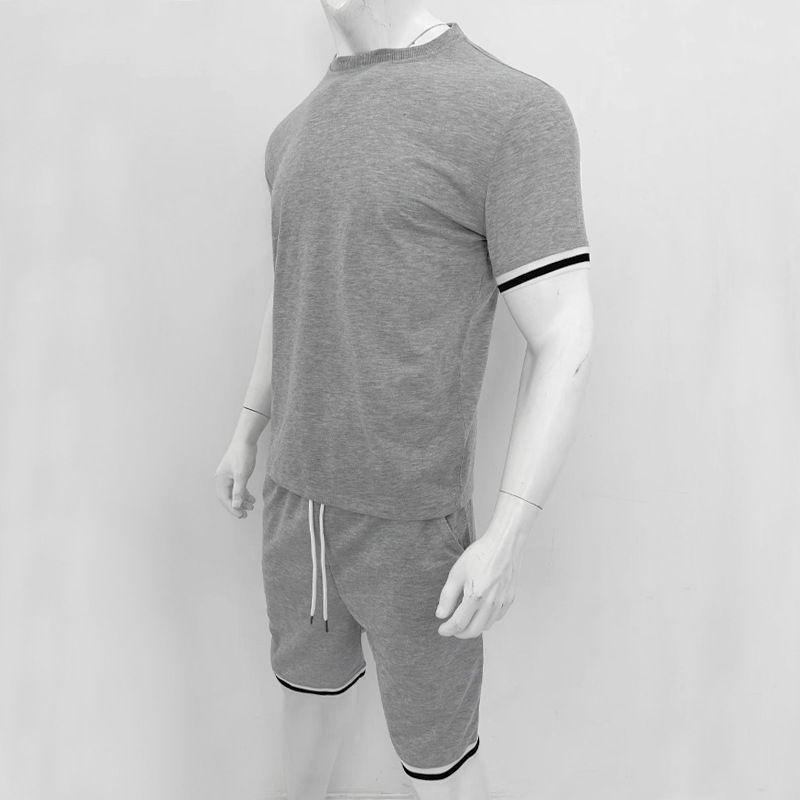 Herrenbekleidung Sommer Lockerer Anzug Kurzarm Shorts Sport Freizeit Rundhals Zweiteiliger Anzug_voghion.com