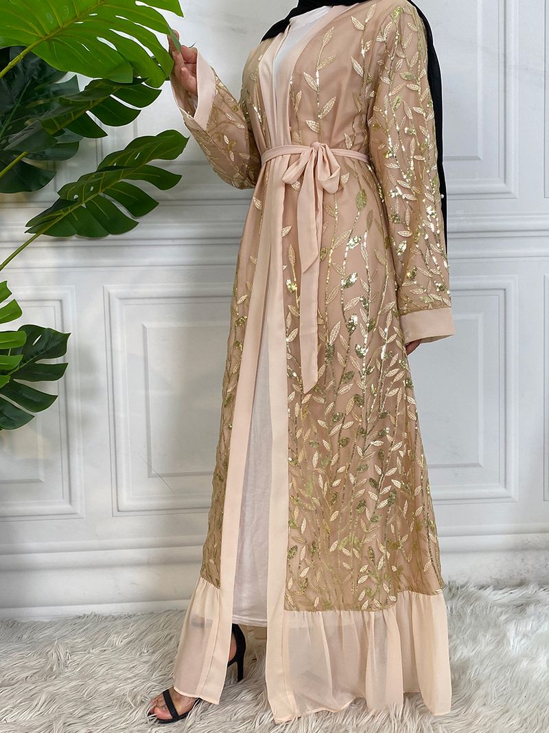 Yeni Abaya Müslüman Modası Pullu Uzun Elbise Hırka Pakistan Kadın Giysileri Fas Elbiseleri Dubai Uzun Kadın Abiye Elbiseleri_voghion.com