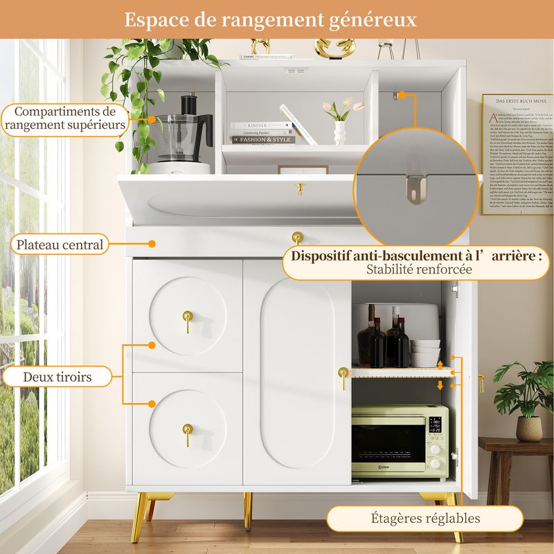 Küchenschrank Weiß 100x140cm Con Falttüren, Multifunktionaler Stauraum_voghion.com
