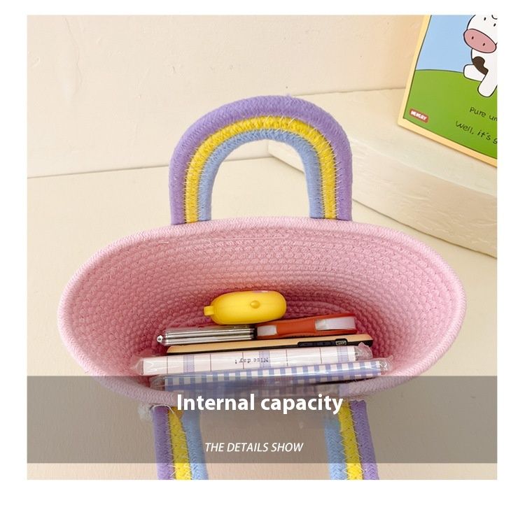 Borsa per bambini Borsa da donna in corda di cotone intrecciata Borsa da souvenir Cesto di verdure Borsa a tracolla per bambini Borsa a forma di girasole con cartone animato Borsa arcobaleno_voghion.com