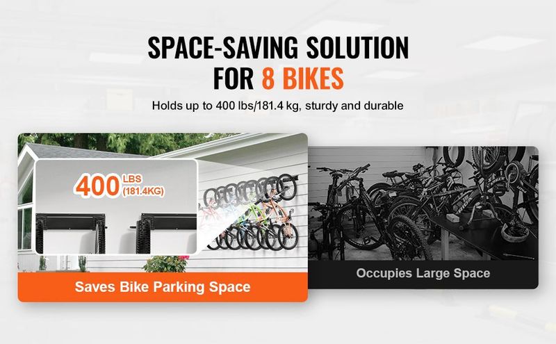 VEVOR Bike Storage Rack, 8 Bike Racks And 7 Helmets Hooks, Wall Mount Bike Storage Hanger, Home & Garage Organizer, Customizable For Various Bike Sizes, Adjustable Holder, Holds Up To 400 Lbs, 72-inch_voghion.com