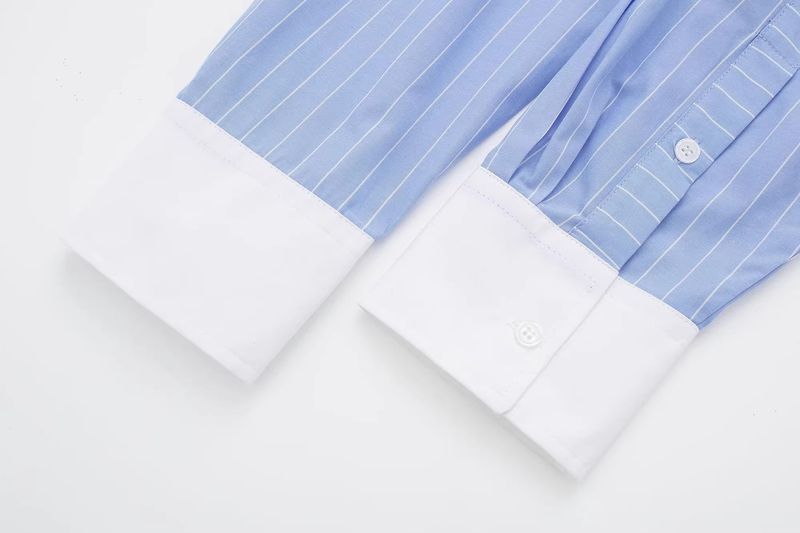 Women's clothing New Women's Striped Contrast Color Shirt Top + Elastic High Waist Shorts Two-piece Set 8BS9697_voghion.com