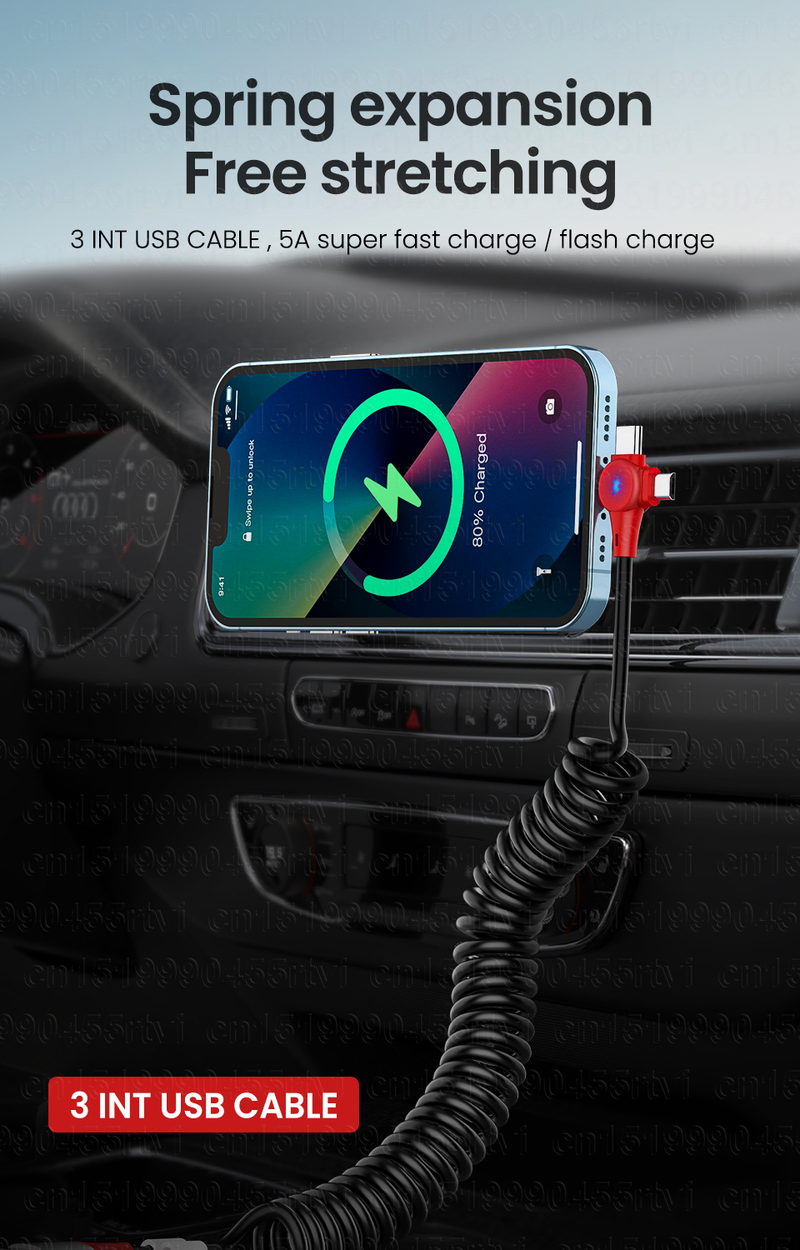 3 5A in 1 Spring Charging USB Cable For Huawei 3in1 2in1 Micro USB Type-C Fast Charger Data Cable Cord For iPh    _voghion.com
