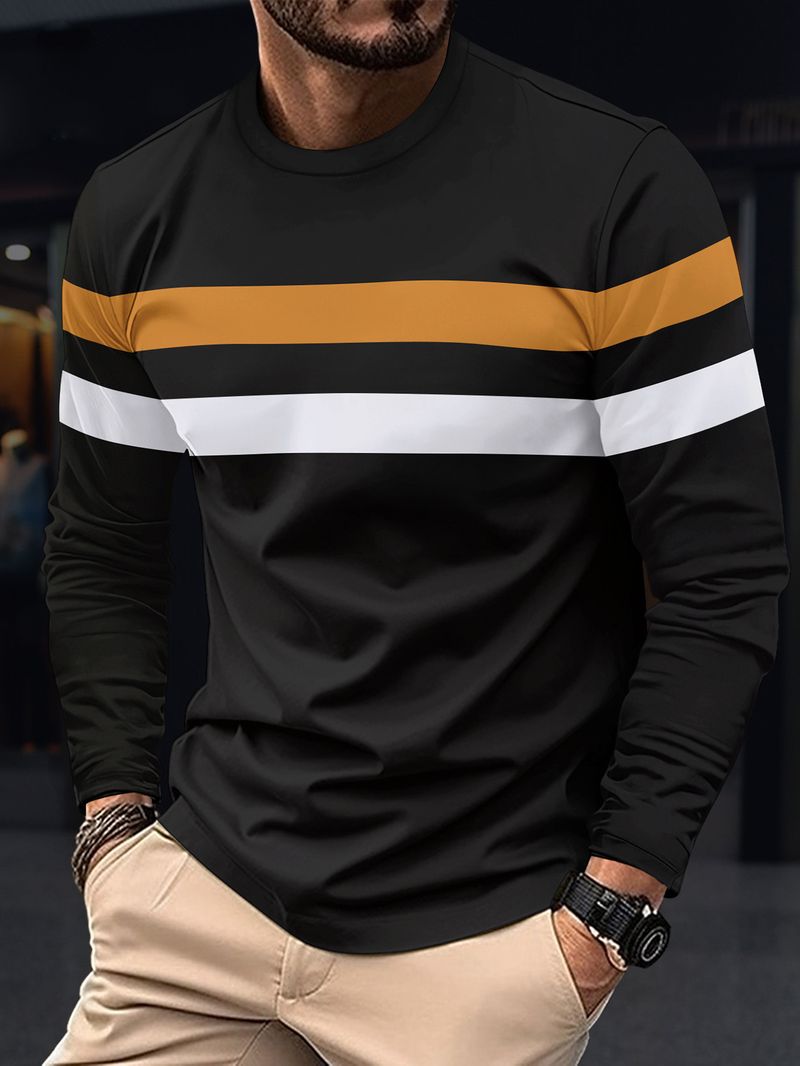 Herren-Langarmshirt mit Farbblock-Design – Weiches, gebürstetes Polyester-Basismaterial, figurbetontes Thermoshirt für Winter und Herbst, unverzichtbares Basic für den Lagenlook_voghion.com