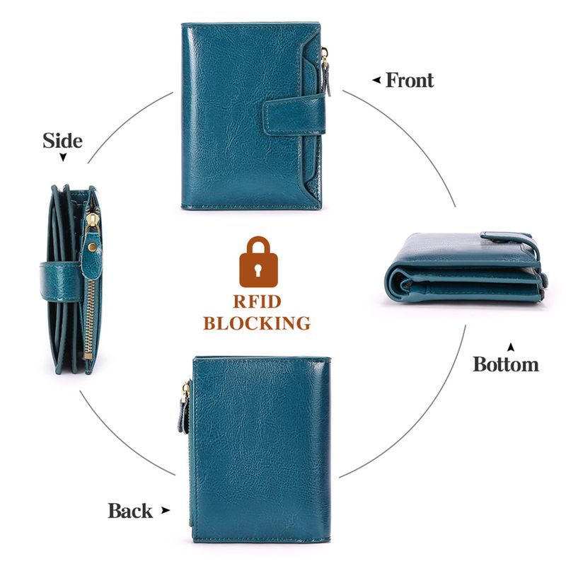 Ölwachs-Leder-Geldbörse für Damen, kurz, multifunktional, mit Reißverschluss, Geldklammer, große Kapazität, Kartenhalter, Münzbörse_voghion.com