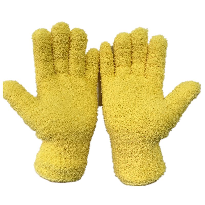 Microfiber Dust Removal Coral Fleece Car Wash Cleaning Solid Color Five-Finger Household Absorbent Hair Drying Gloves_voghion.com