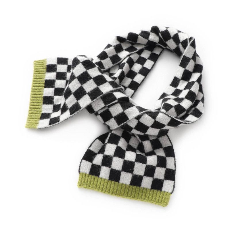 2024 Nuovo Colore Bloccato Scacchiera Piccola Maglia da Donna Breve Calore Autunno/Inverno Sciarpa in Edizione Coreana_voghion.com