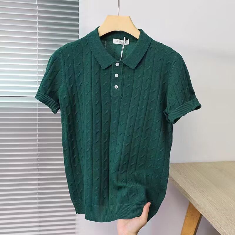 Ropa para hombre, polo, camiseta de manga corta con solapa y punto calado, camiseta de media manga, color liso, fina._voghion.com