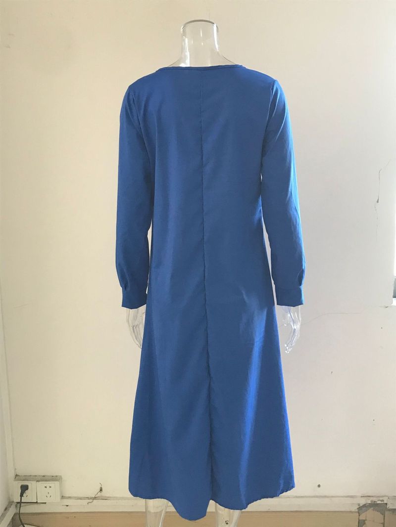 2022 Nuovo stile grande swing tinta unita colletto rovesciato manica semplice casual abito camicia lunga_voghion.com