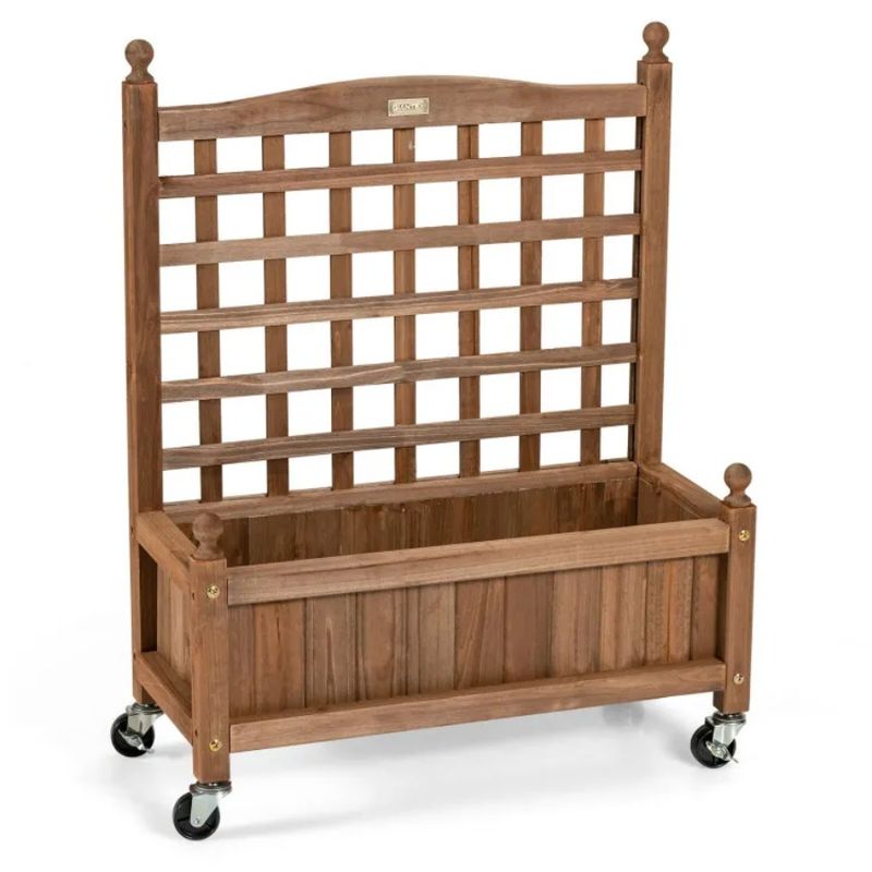 Mobile Box For 32in Plant With Planter Raised Bed Trellis Climbing Wood_voghion.com