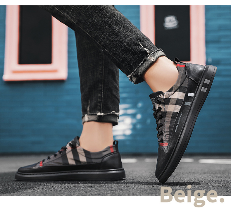 Herrskor Nya Höst Trendiga Skor Brittiskt Mode Fritidsgymnastikskor Trend Mångsidig Rutad Canvas Skor Andas Loafers_voghion.com
