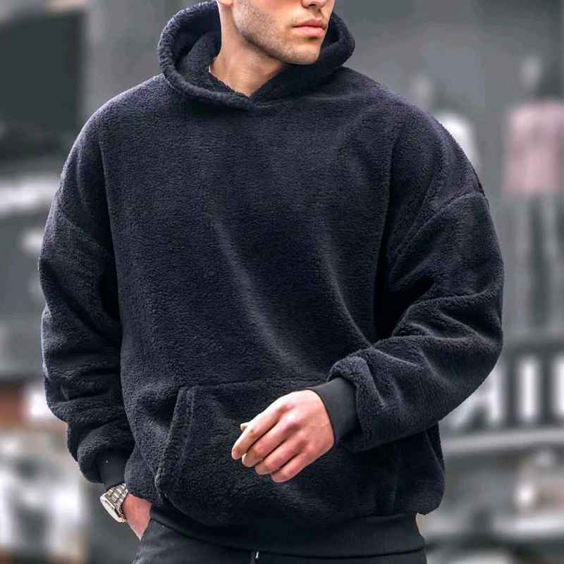 Ropa de hombre Sudadera con capucha juvenil de lana Jersey informal de invierno a la moda para hombre con capucha de lana de doble cara_voghion.com
