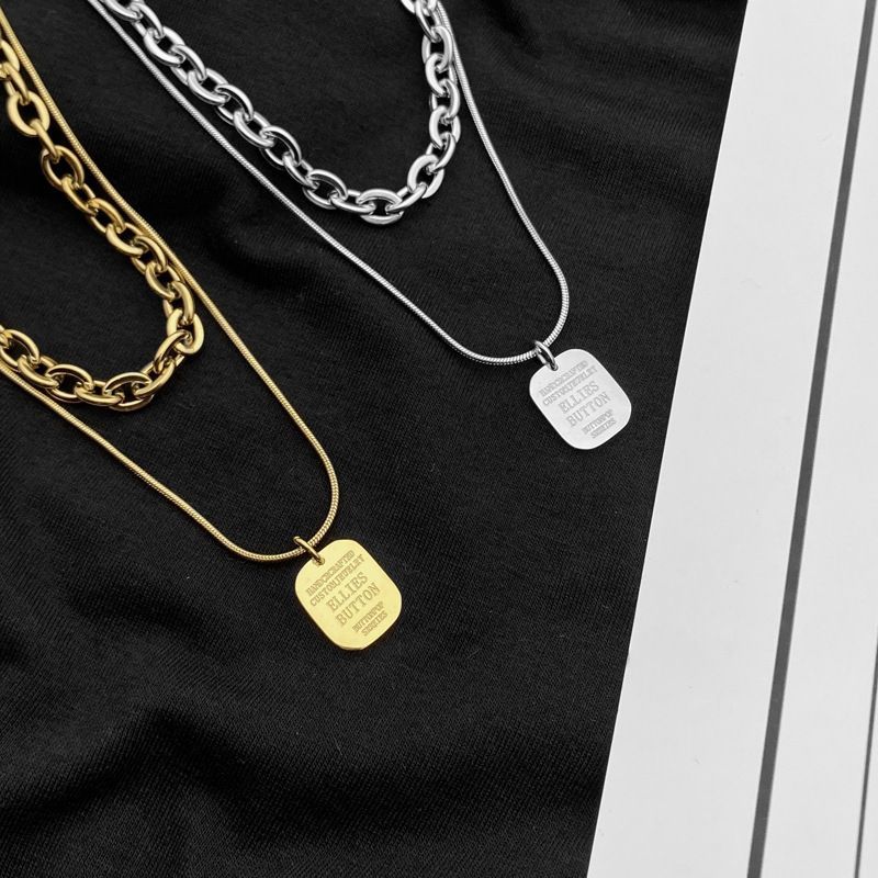 Collana con clavicola impilata, con catena personalizzata in acciaio al titanio, quadrata e lucidata, da uomo_voghion.com