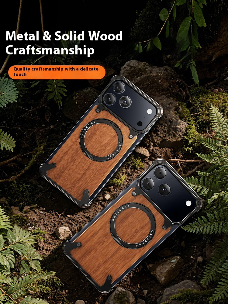 Pour iPhone 17 iPhone 16 Pro Max, étui Magsafe en bois naturel avec support rotatif à 360 °, coque fine antichoc de qualité militaire._voghion.com