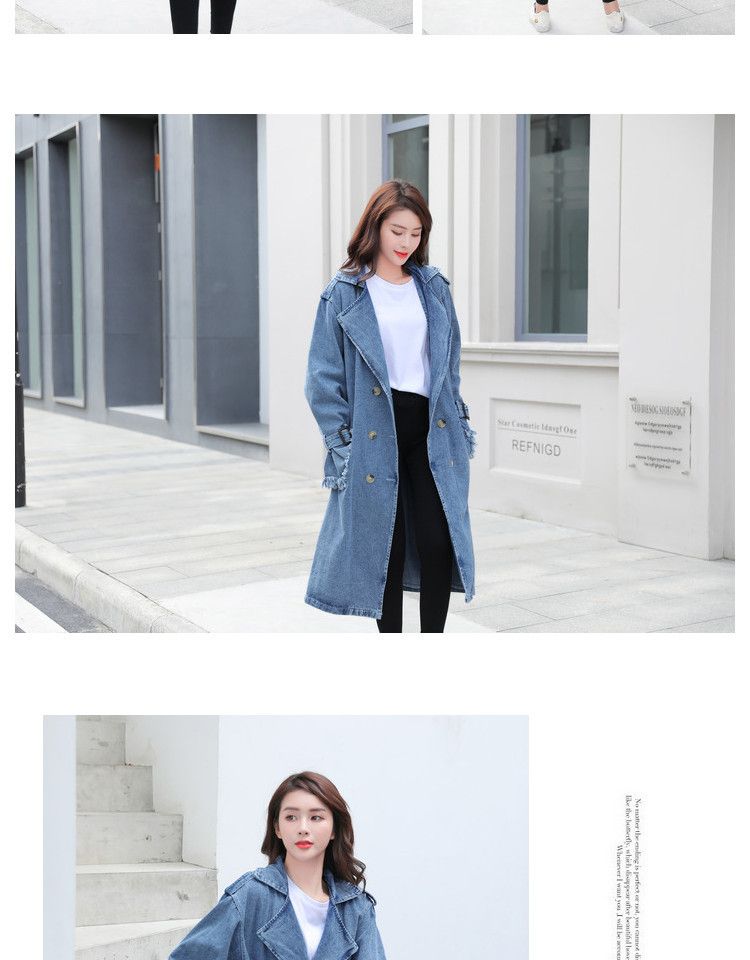 Damenbekleidung Zweireihige Jeans-Windjacke mit Gürtel für Damen_voghion.com