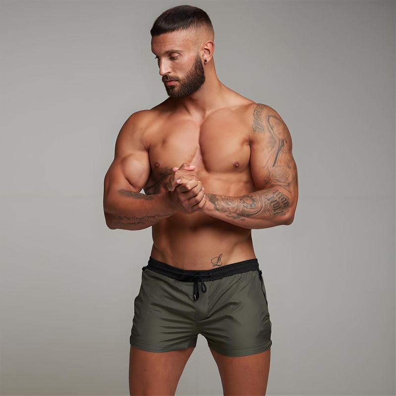 Schnelltrocknende Shorts für Herren – Strand- und Laufshorts für den Sommer, leicht und atmungsaktiv, mit Taschen (Schwarz/Blau, M-Large)_voghion.com