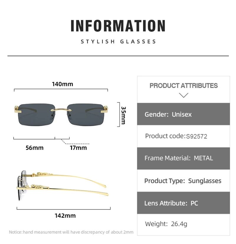 Lunettes de soleil classiques sans monture pour hommes et femmes, décoration léopard, petites lunettes de soleil de conduite sans cadre_voghion.com
