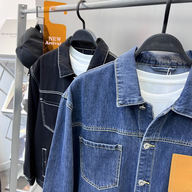 Herrenbekleidung Frühling und Herbst Neue Arbeitskleidung Jeansjacke Freizeitjacke Revers Splicing Jeansjacke Trend_voghion.com