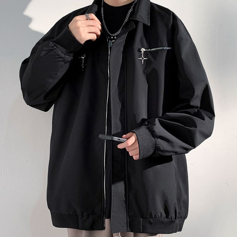 Giacca primaverile e autunnale da uomo, cappotto casual alla moda in stile americano con colletto rovesciato, vestibilità ampia, versatile, stile coreano_voghion.com