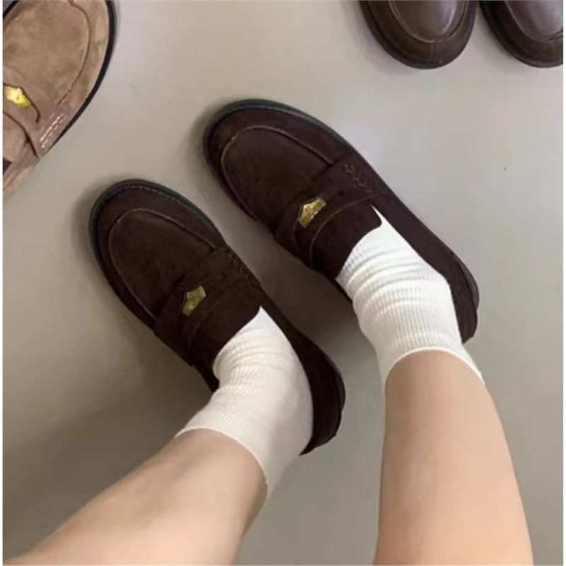 Mocassini in pelle con fodera in pile di alta qualità, stile britannico, autunno inverno, con piccole monete, slip-on_voghion.com