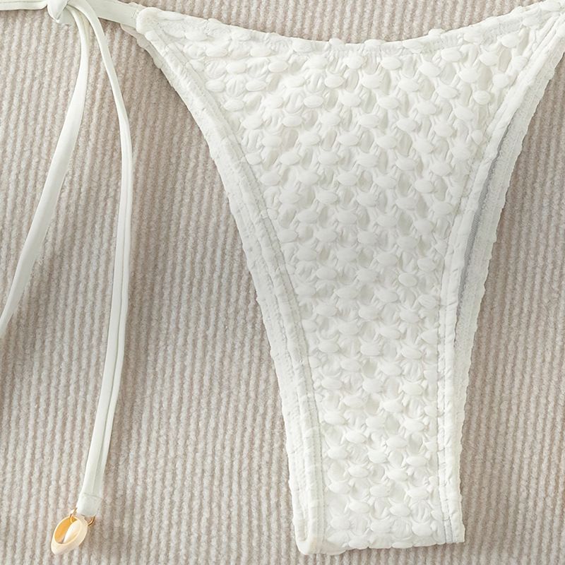 Maillot de bain deux pièces à nouer avec coquillages pour femme, sexy, couleur unie, pour la plage, source chaude_voghion.com