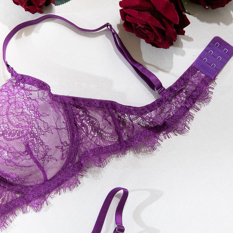 Women's Intimates Big Chest Small Thin Hollow Bra Thong Women's Underwear Set_voghion.com