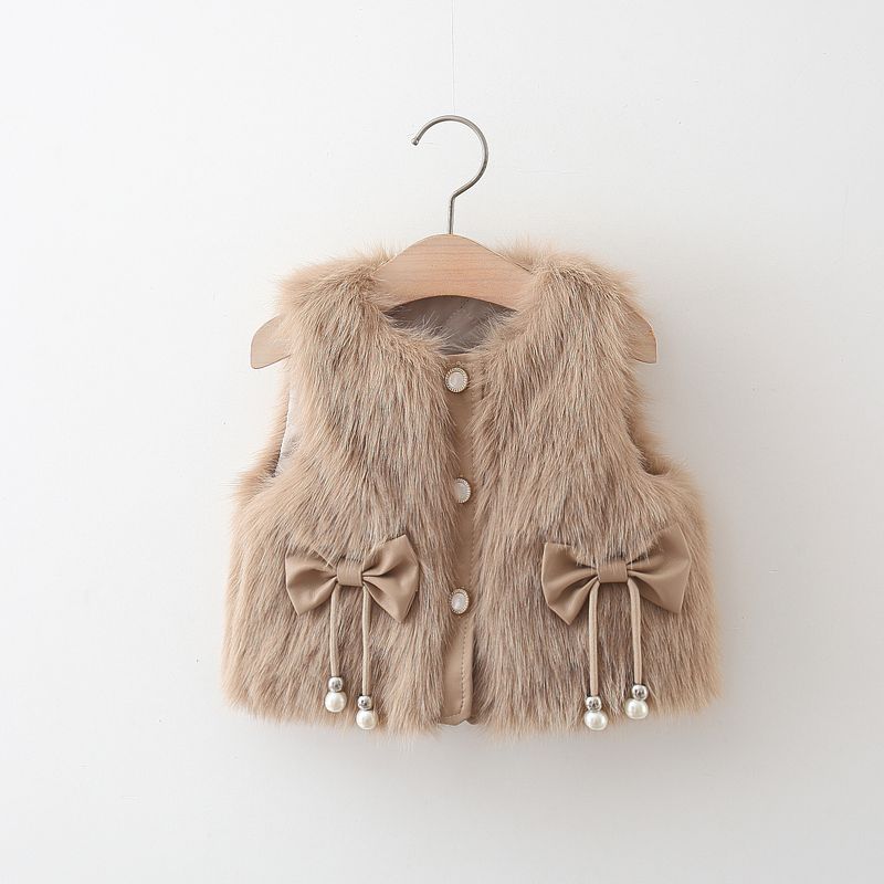 Kunstpelzweste mit Schleifendetails für Baby-Mädchen – Weiches und warmes Winter-Schichtstück (1–3 Jahre)_voghion.com