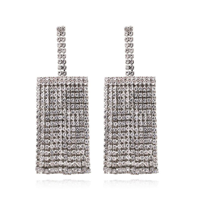 New Square pendant tassel earrings women's fashion all-match personalized rhinestone jewelry accessories earrings_voghion.com