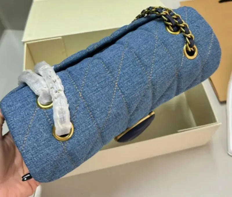 New Denim Designer Chain Tabby Blue Color Purse Pillow Womens Shoulder Bag Lady Evening Handbag Leather Trim Envelope_voghion.com