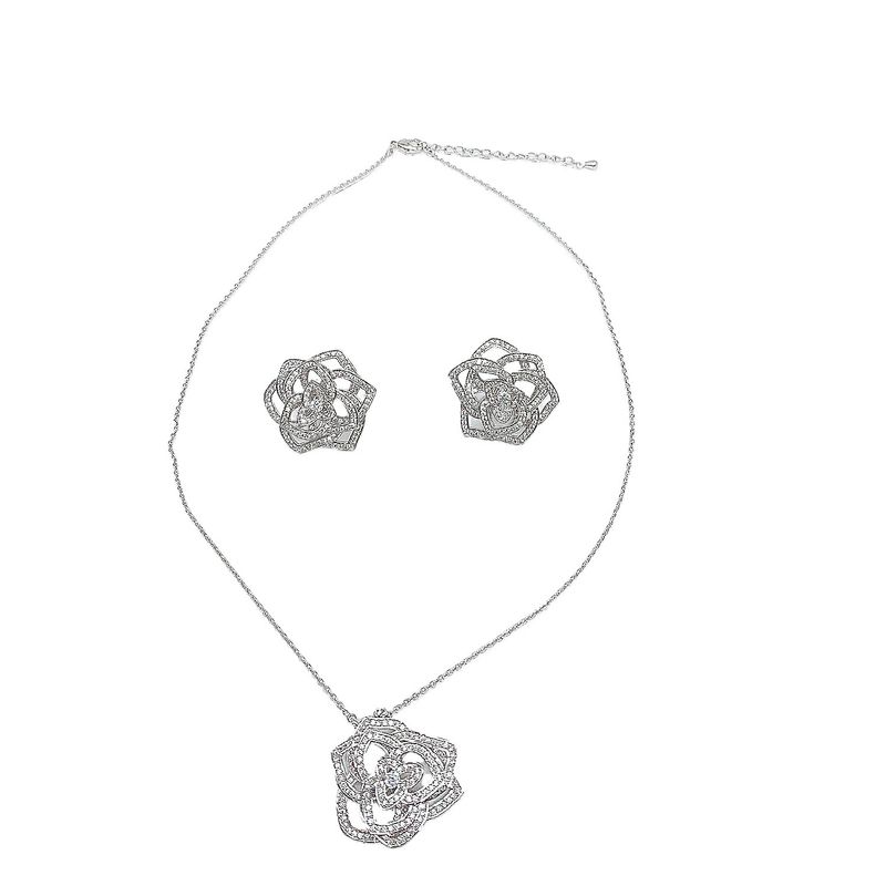 Elegante collana da donna mondana con rose squisite scavate, orecchini di camelia, grappoli di fiori sagomati, set di accessori, zircone_voghion.com