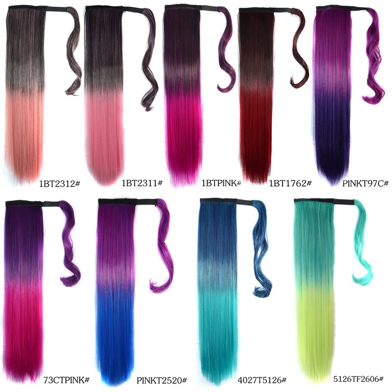 Linwan – Extension synthétique longue et lisse à enrouler avec Clip, queue de cheval pour femmes, faux cheveux résistants à la chaleur, 22 pouces_voghion.com
