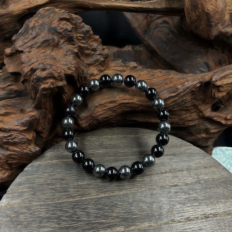 Erinnerungsarmband – Heilschmuck aus Obsidian- und Hämatitperlen, verstellbare elastische Schnur zum Schutz und zur Erdung_voghion.com