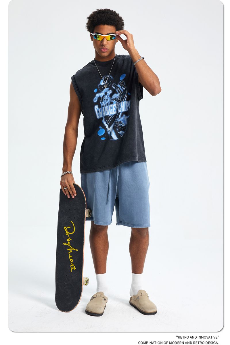 Batik Edged Vest Men's Vest Patch Splicing Printing Washing Water Retro Sleeveless T-shirt_voghion.com