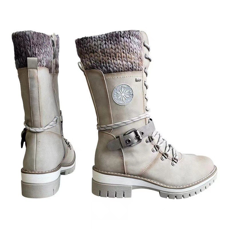 Neue Schneestiefel mit mittlerem Bein und dickem Absatz und runder Spitze für Damen_voghion.com