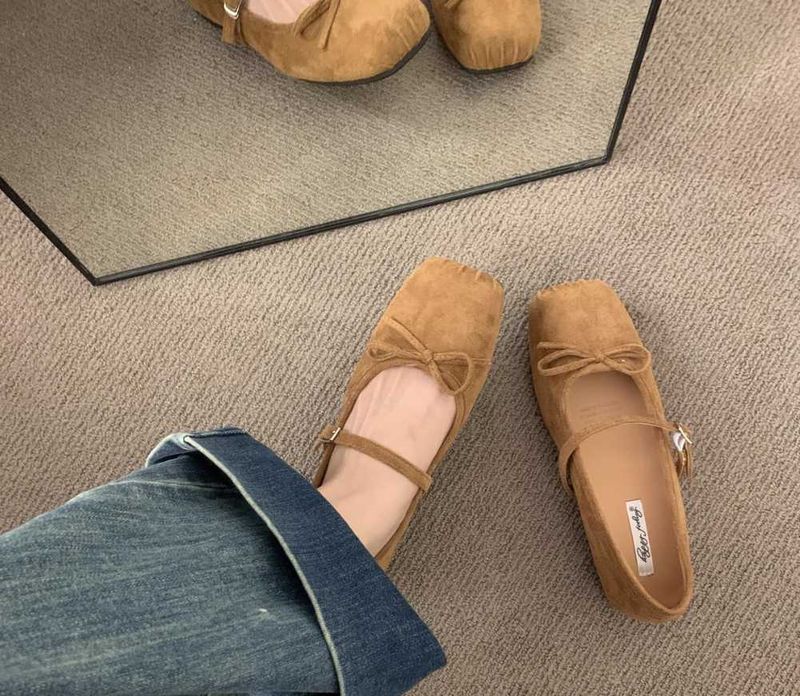 2025 Spring And Autumn New Bow Commuter Flat Shoes, Suede Square Head Women's Single Shoes Fashion Versatile_voghion.com