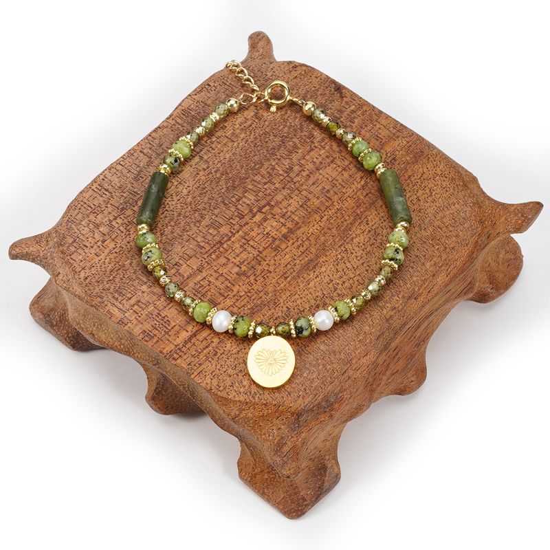 Collana con bracciale in pietra naturale, zircone, perla d'acqua dolce, oliva e giada, 3 cm, catena per clavicola_voghion.com