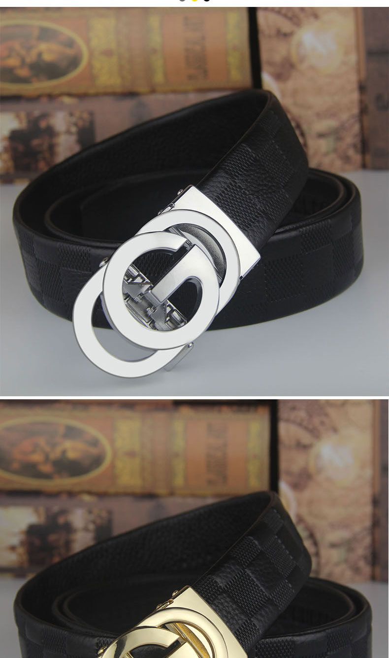 New Foreign Trade Hot Selling Belt For Men's Head Layer Automatic Letter G-button Checkered Lychee Pattern Cowhide Pants Belt_voghion.com
