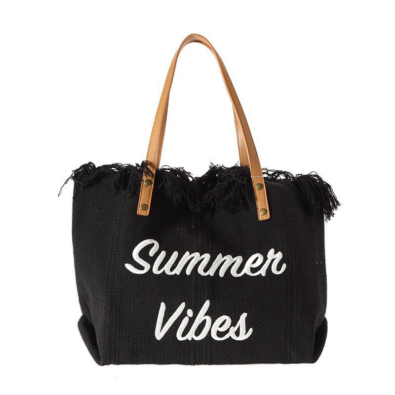 Borsa a mano in tela con lettere ricamate, grande capacità, borsa a tracolla da spiaggia intrecciata da donna_voghion.com