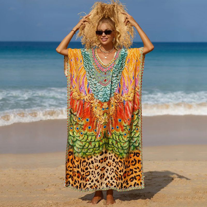 Bohemian Beach Cover-Up Kleid – Leichte und atmungsaktive Tunika aus 99 % Baumwolle für Damen, übergroßes, fließendes Sommerkleid, perfekt für den Pool_voghion.com