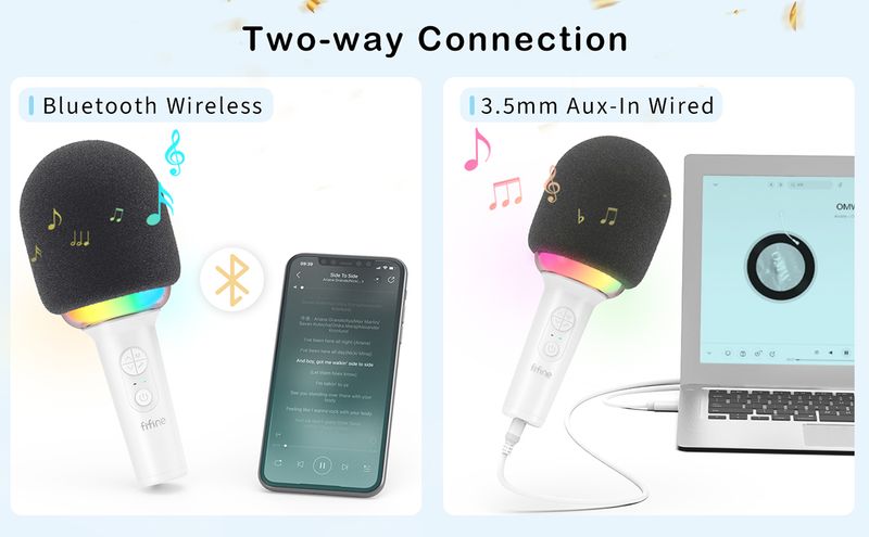 FIFINE Karaoke Wireless Bluetooth-compatible Handheld Mic with Built-in Speaker,Portable Singing Microphone for Party_voghion.com