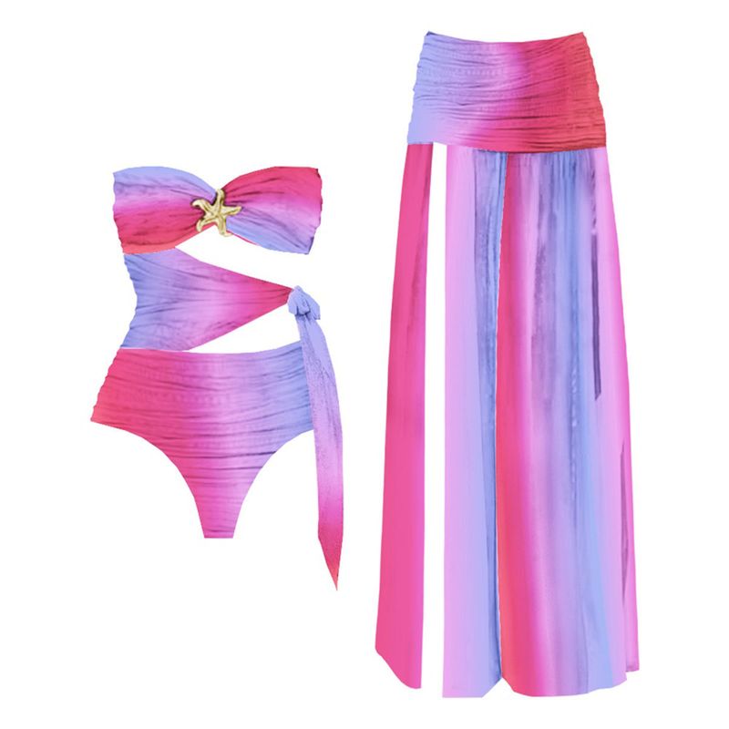 Dameskleding Effen kleurverloop Tube Top Afneembare Sling Eendelig badpak Dames Nieuw Rokpak_voghion.com