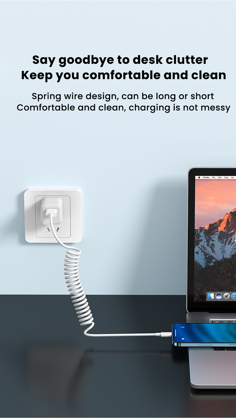 Spring 1M USB-Kabel für iPhone 14 13 12 Pro Max XS XR 8 7 6s Einziehbares Origin 3A USB-Ladekabel_voghion.com
