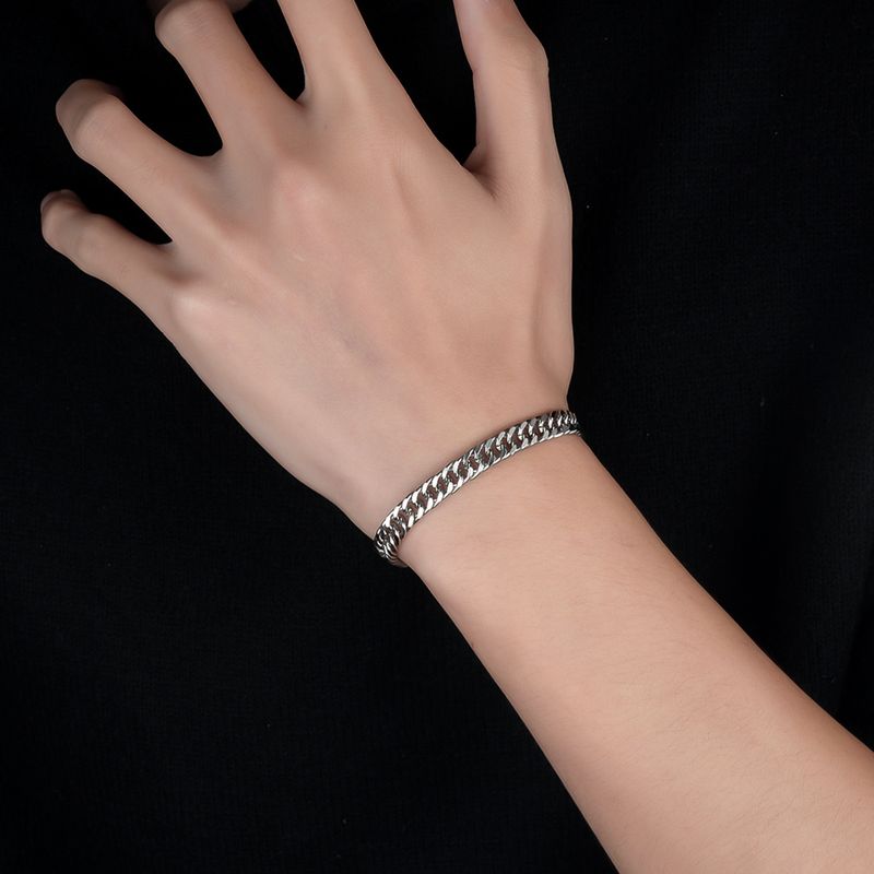 Encrypted Cuban Chain Titanium Steel Bracelet Men, Fashionable Trendy Personality Design, Simple Non-Fading Gift Jewelry_voghion.com