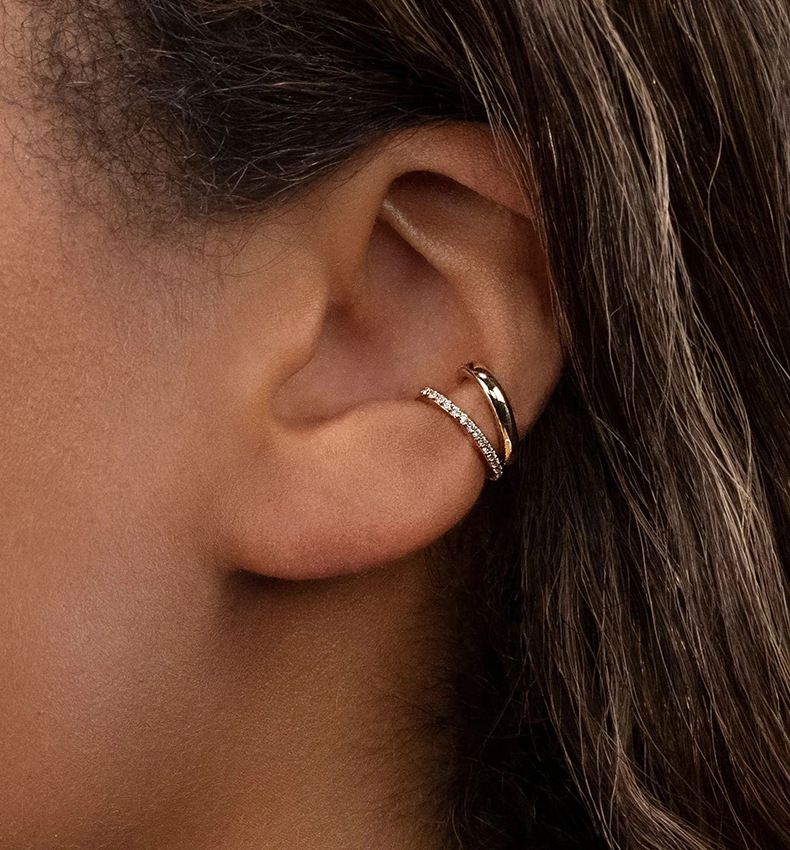Damenschmuck Doppellagige Ohrmanschette Mit Mikro-Pavé-Zirkon, Hypoallergener Ohrclip Aus 925er Sterlingsilber Für Damen Und Herren_voghion.com