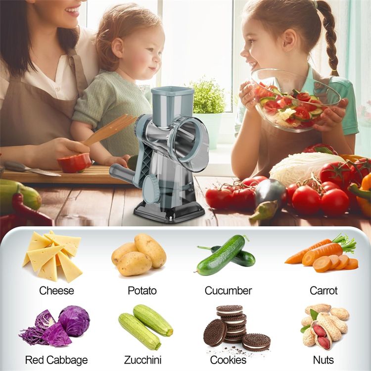 LMETJMA 3 In 1 Rotary Cheese Grater Versatile Manual Vegetable Slicer Peanut Nuts Grinder Cheese Vegetable Shredder Clear JT242_voghion.com