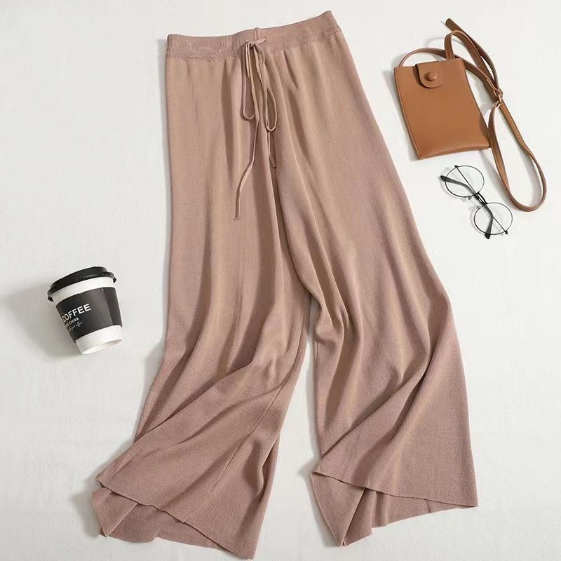 Damesgebreid pak, gebreide trui met losse split, tweedelige set, rechte casual broek met hoge taille_voghion.com