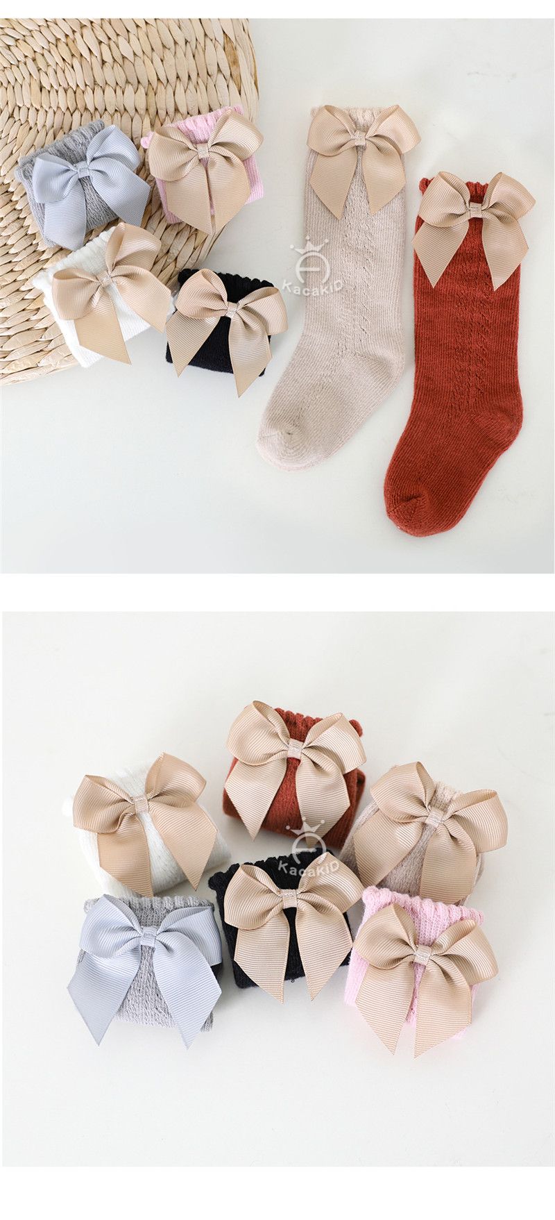Nuovi calzini estivi alti fino al ginocchio per bambine, calzini lunghi con fiocco, in morbida maglia di cotone traspirante, per bambini, da 0 a 7 anni_voghion.com